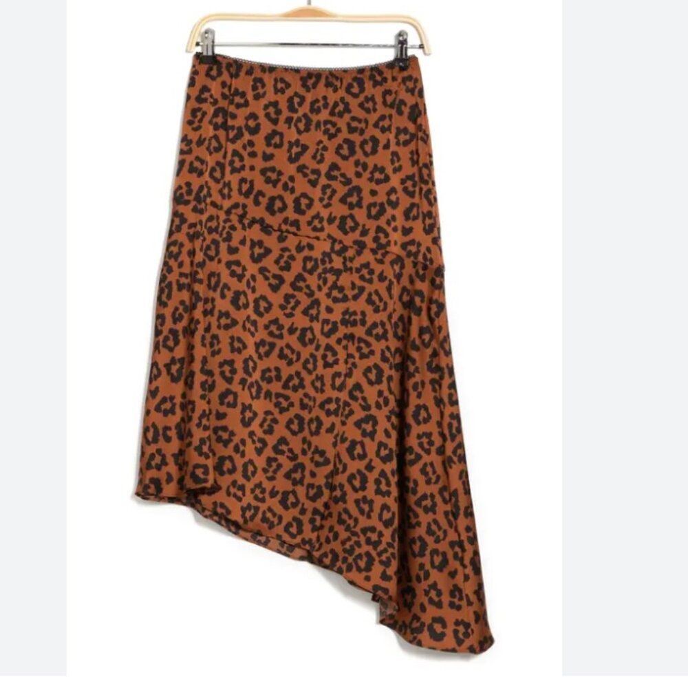 Everleigh Leopard Print Asymmetrical Skirt In Brown Animal NEW size Small